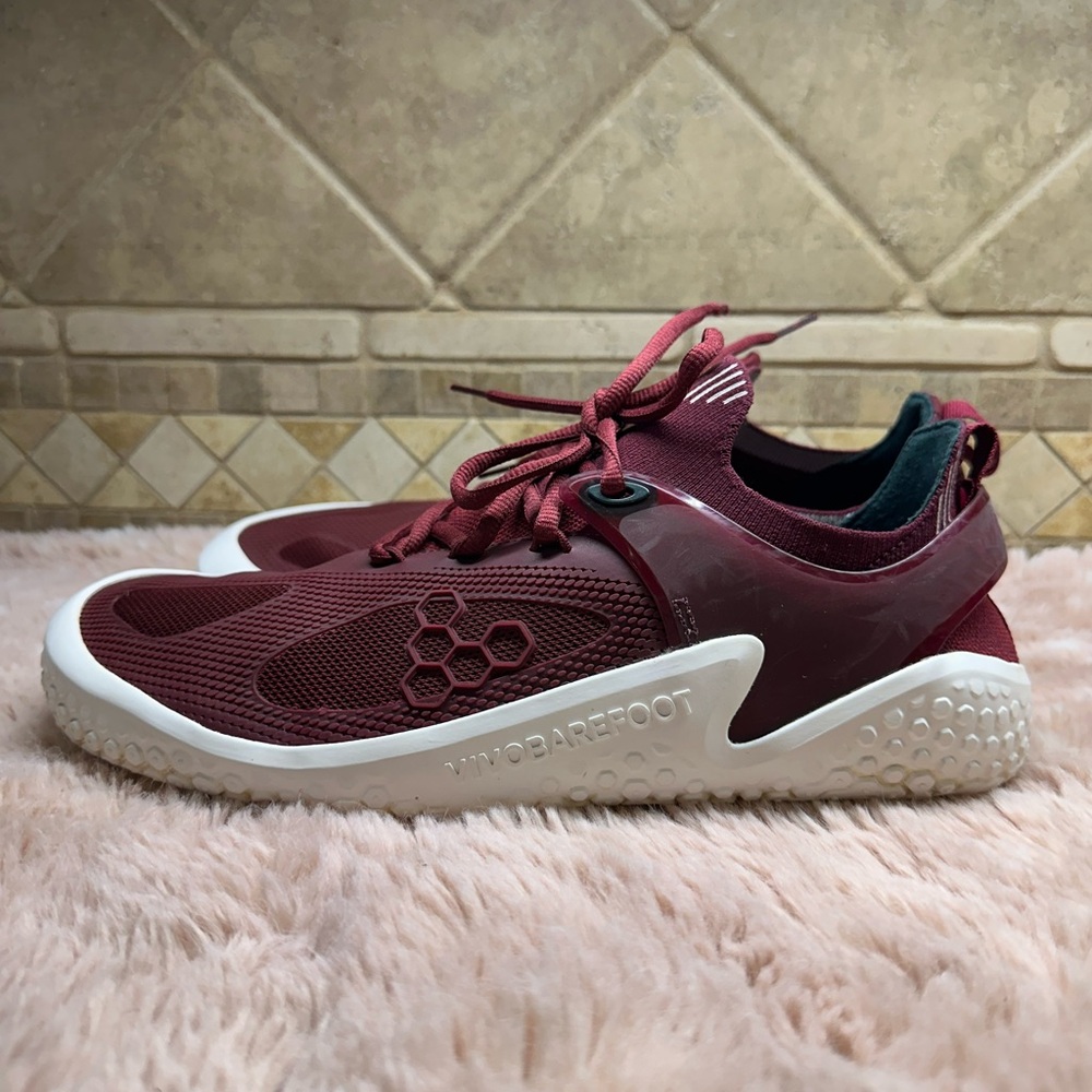 Vivo Barefoot Athletic Shoes in Burgundy and White